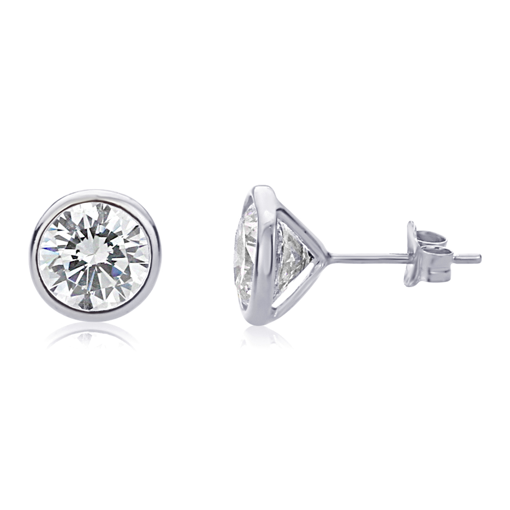 Men Women 7mm 14K White Gold Round CZ Martini Setting Bezel Stud Earrings