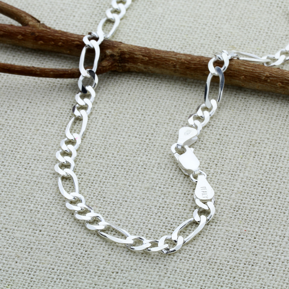 7mm 925 Sterling Silver Italian Solid Figaro Link Chain Necklace made in italy