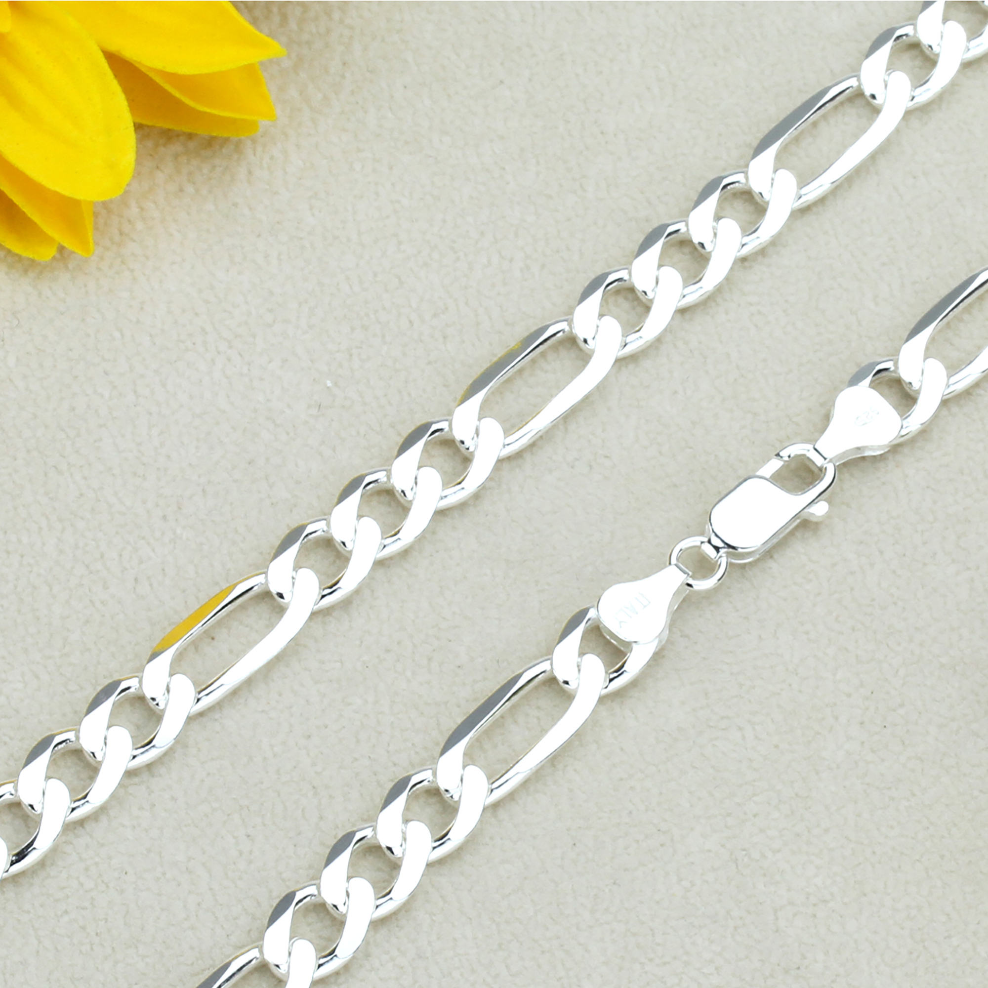 7mm 925 Sterling Silver Italian Solid Figaro Link Chain Necklace made in italy