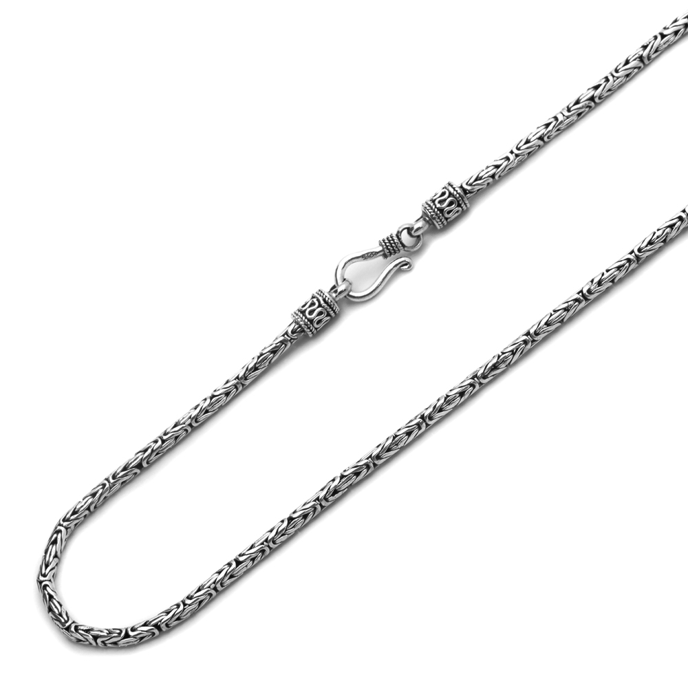 Mens 2.5mm 925 Sterling Silver Bali Byzantine Chain Necklace