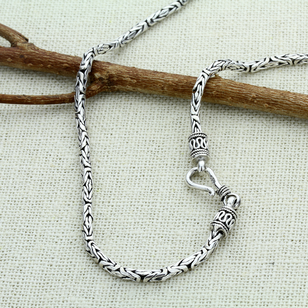 Pure 2.5mm 925 Sterling Silver Bali Byzantine Chain Necklace