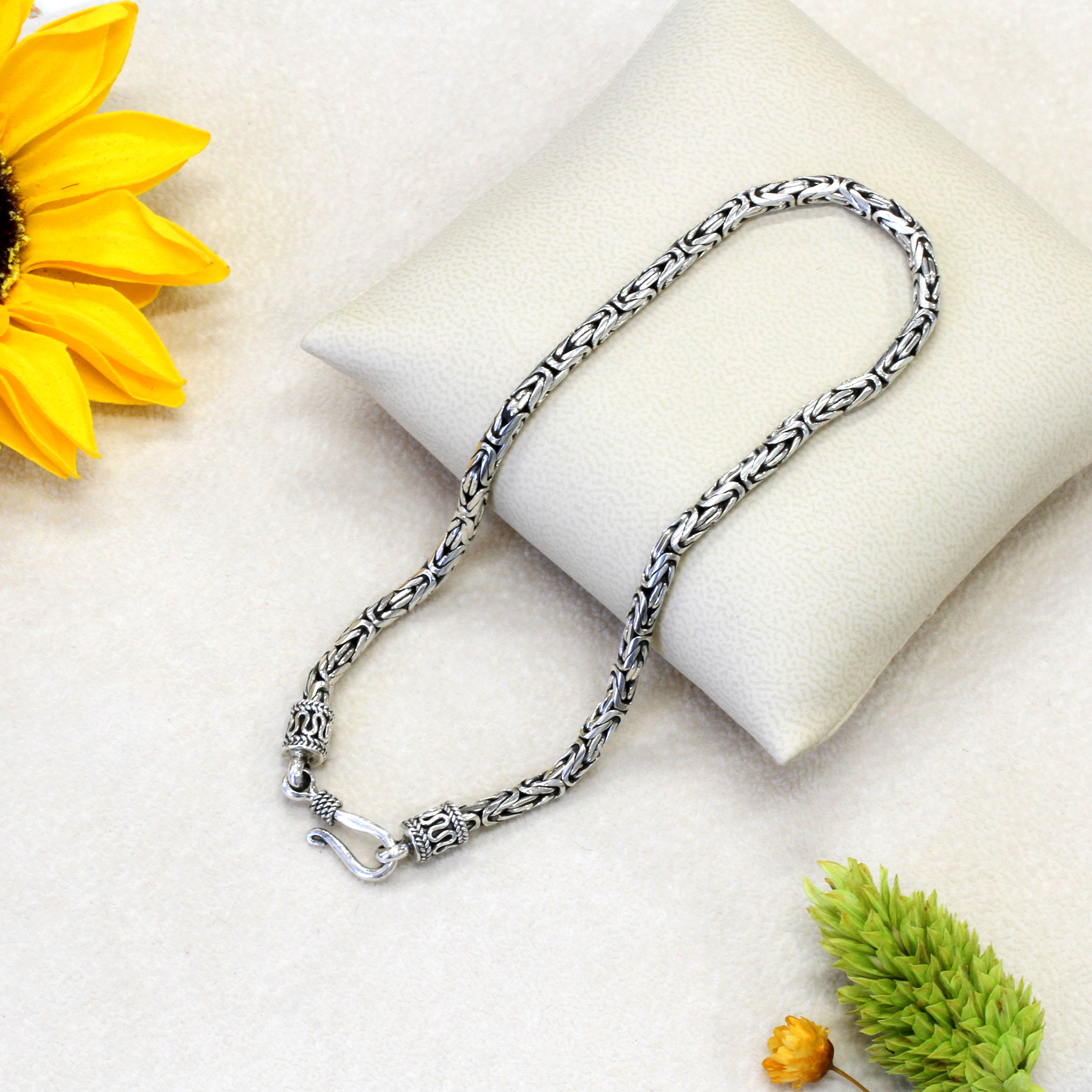 Pure 2.5mm 925 Sterling Silver Bali Byzantine Chain Necklace