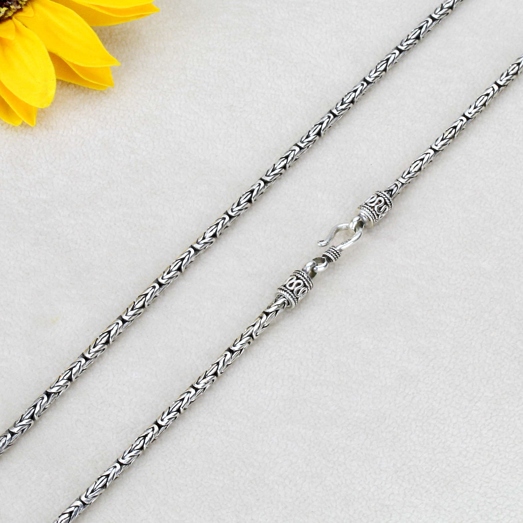 Mens 2.5mm 925 Sterling Silver Bali Byzantine Chain Necklace