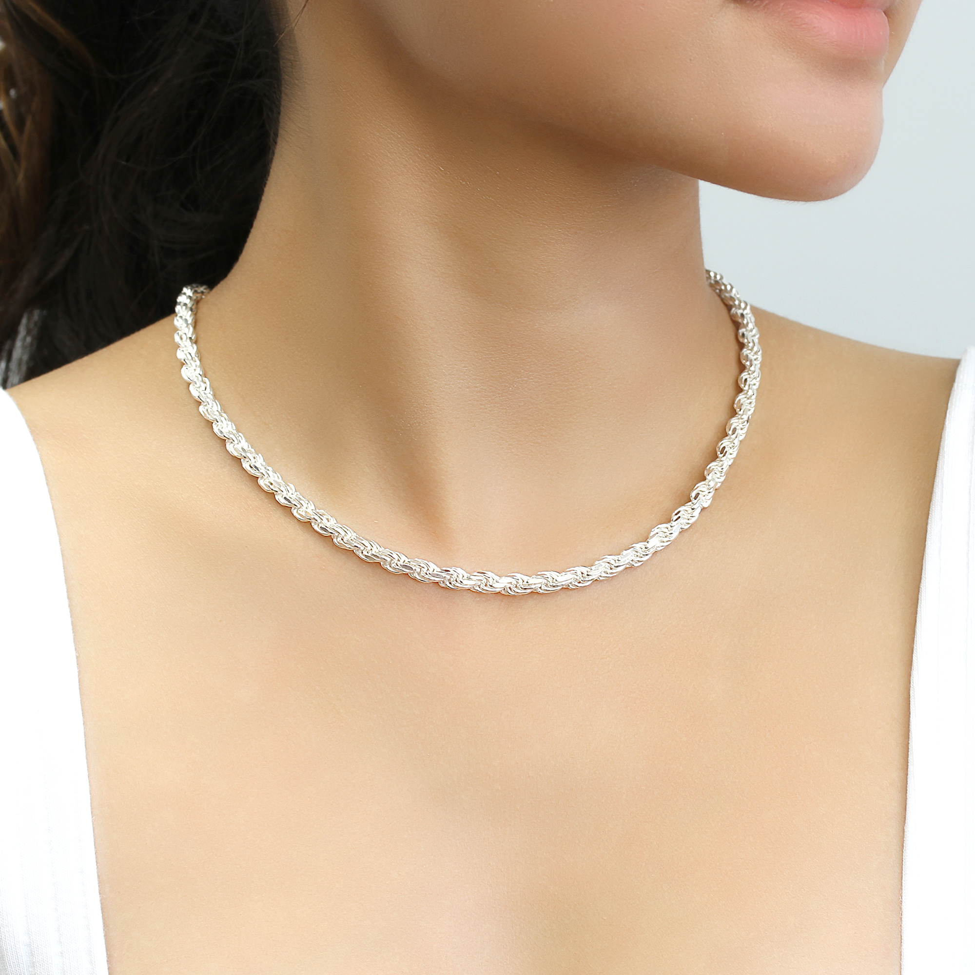 Pure 5mm 925 Sterling Silver Italian Rope Chain Necklace made in italy