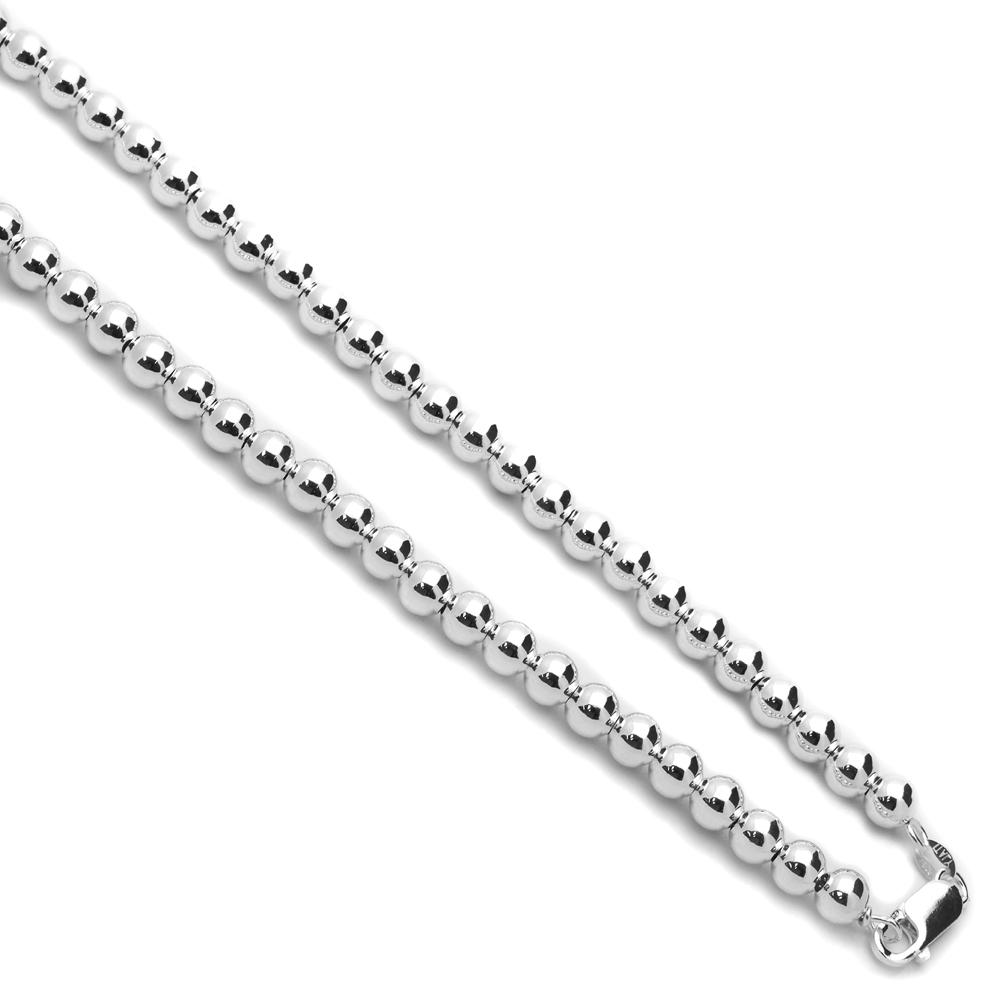 Women 6mm 925 Sterling Silver Italian Hollow Bead Chain Necklace made in italy