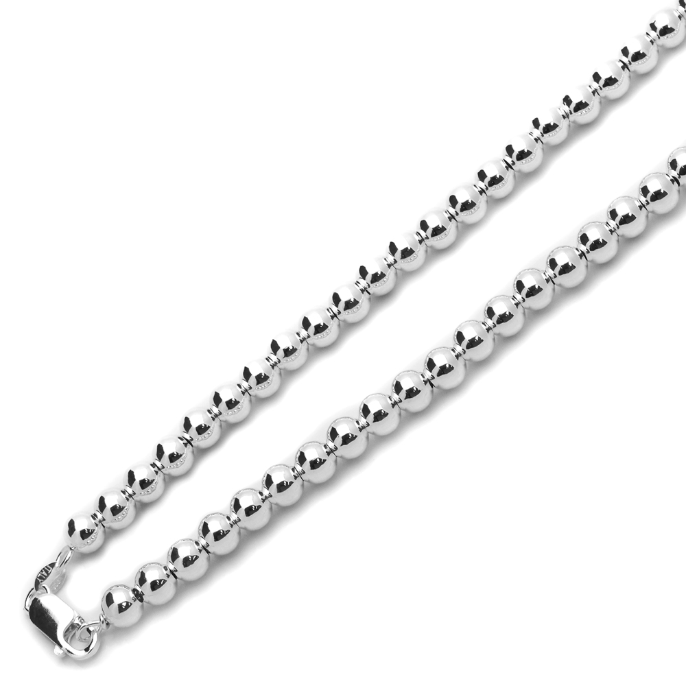 Women 8mm Sterling Silver Italian Hollow Bead Chain Necklace made in italy