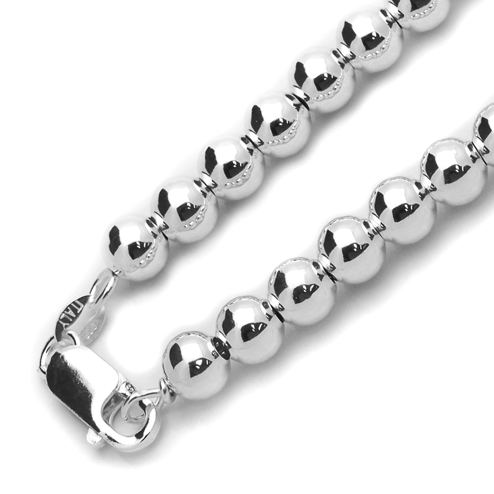 Women 8mm Sterling Silver Italian Hollow Bead Chain Necklace made in italy