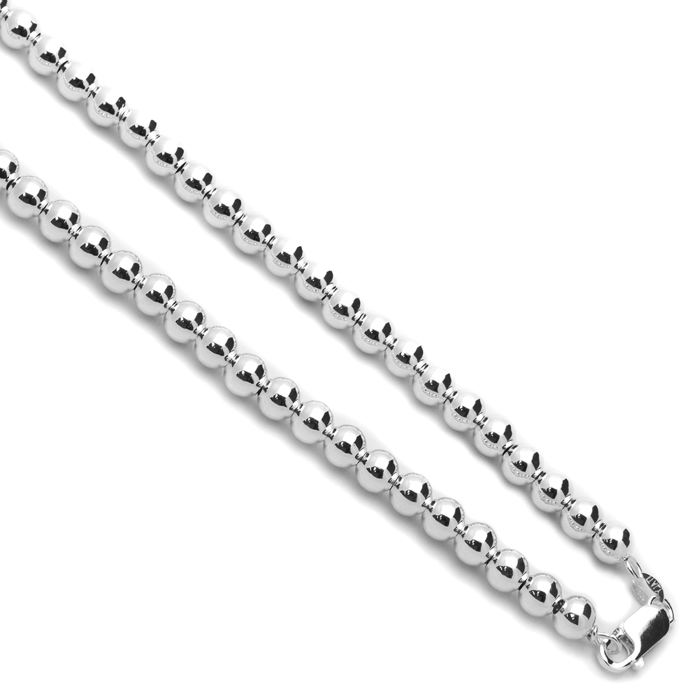 Women 8mm Sterling Silver Italian Hollow Bead Chain Necklace made in italy