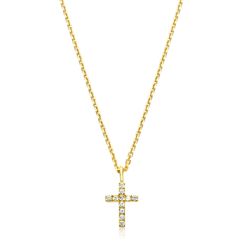 Men 0.04 cttw Diamond Solid 14K Gold Exquisite Cross Pendant (exclude chain)