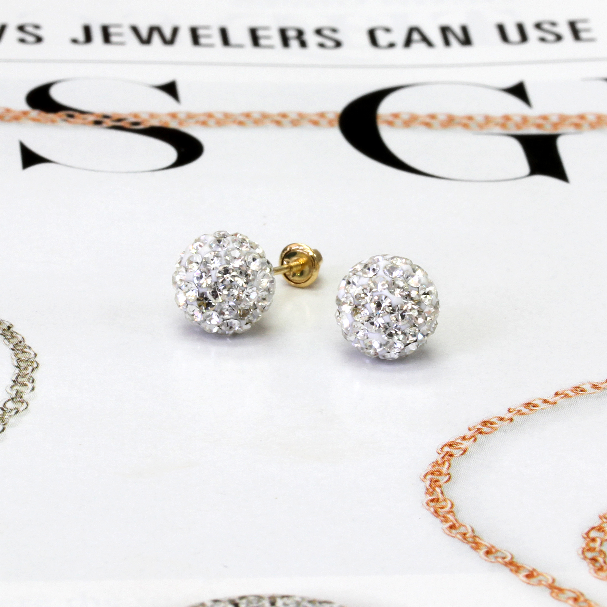 Women Girl 14K Yellow Gold Crystal Ball Stud Earrings Screwback eBay