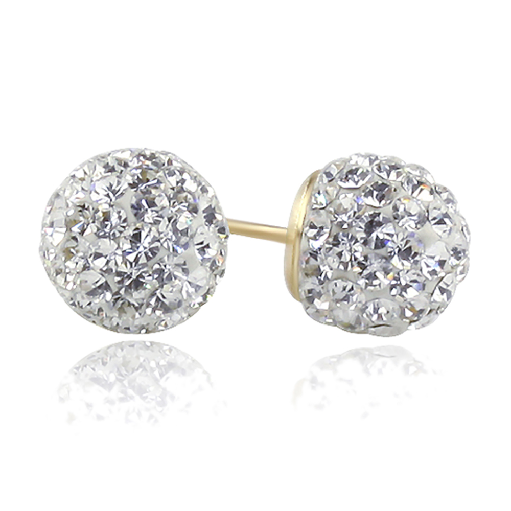 Women Girl 14K Yellow Gold Crystal Ball Stud Earrings Screwback eBay