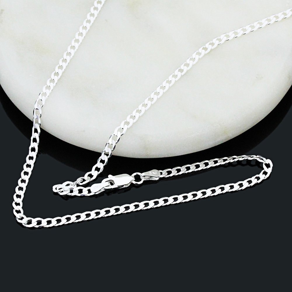 Pure 3mm 925 Sterling Silver Italian Curb Link Chain Necklace made in ...