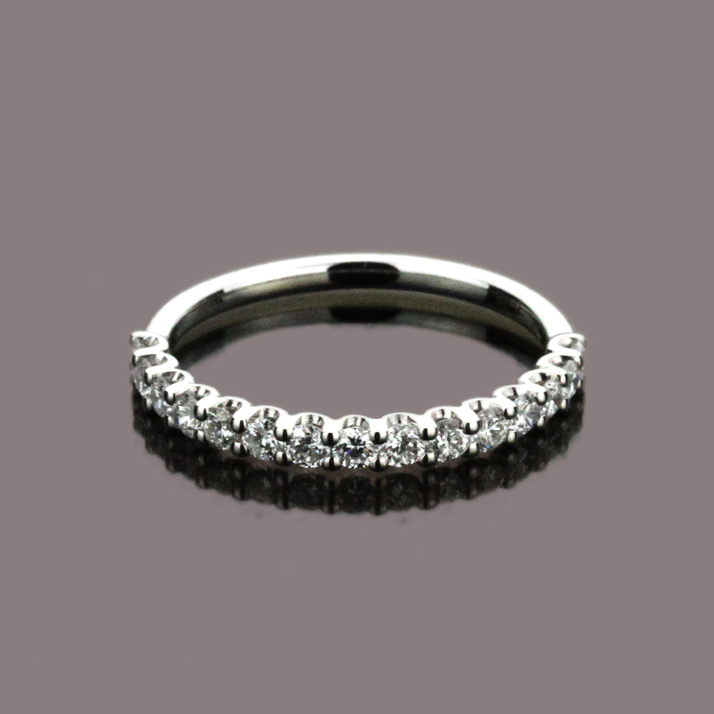 2mm 18K White Gold Wedding Band Stackable 0.5ct Diamond
