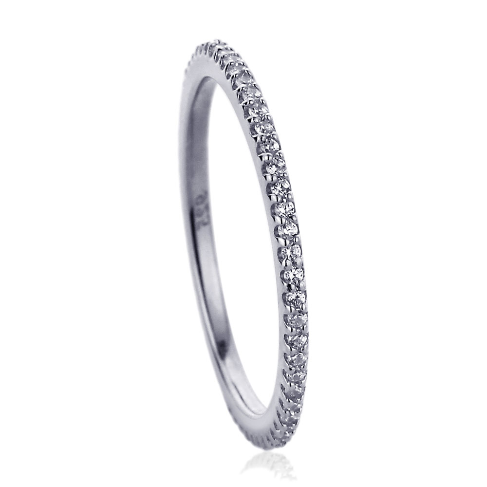 1.5mm Rhodium Plated Sterling Silver CZ Pave Setting Eternity Band Ring