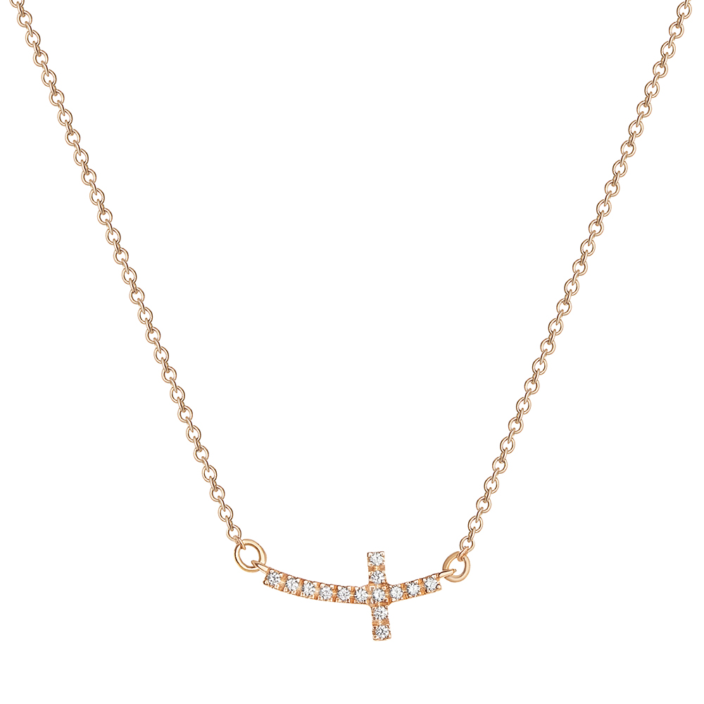 Women 14K Rose Gold 0.05 cttw Diamond Sideways Cross Pendant Necklace Womens