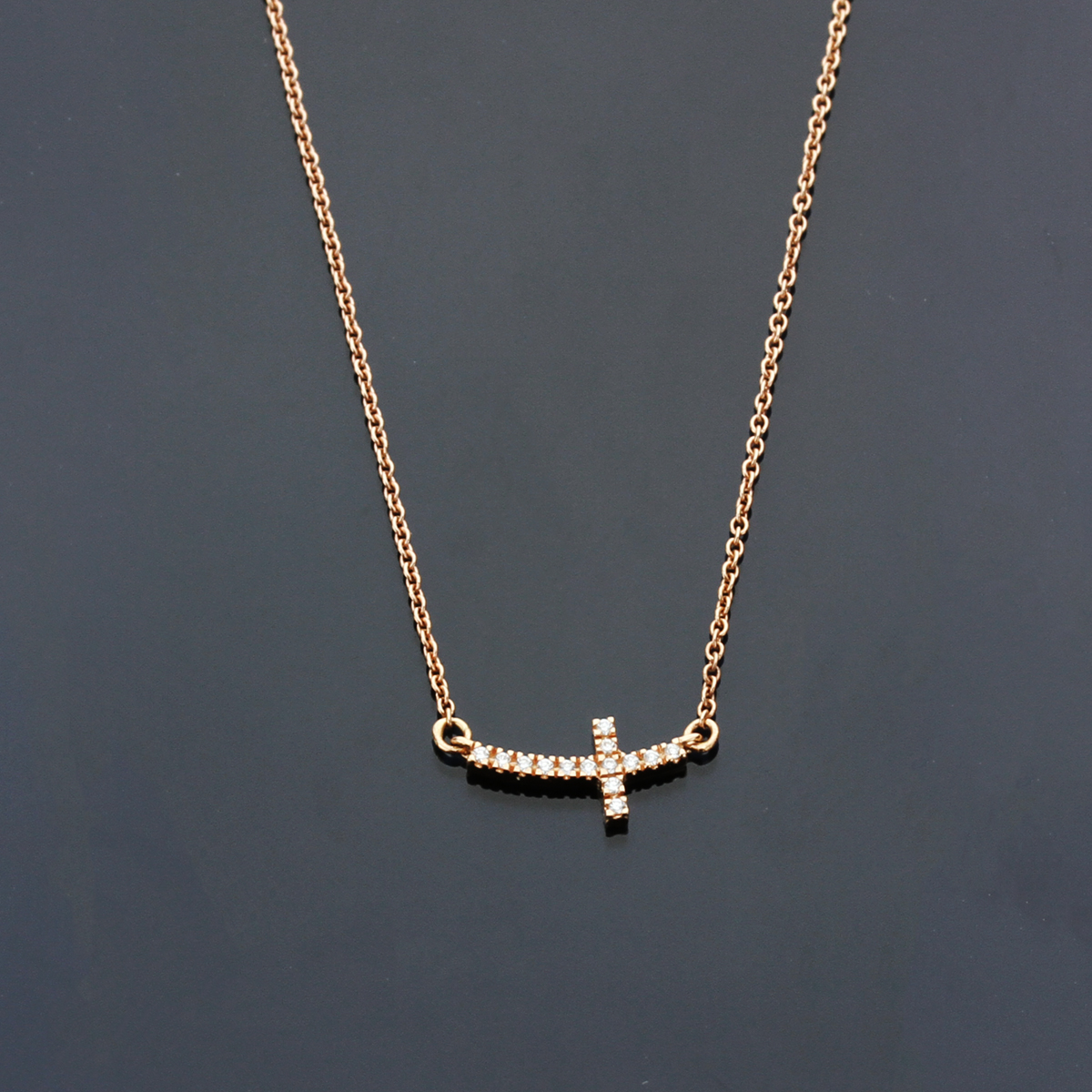 Women 14K White Gold 0.05 cttw Diamond Sideways Cross Pendant Necklace