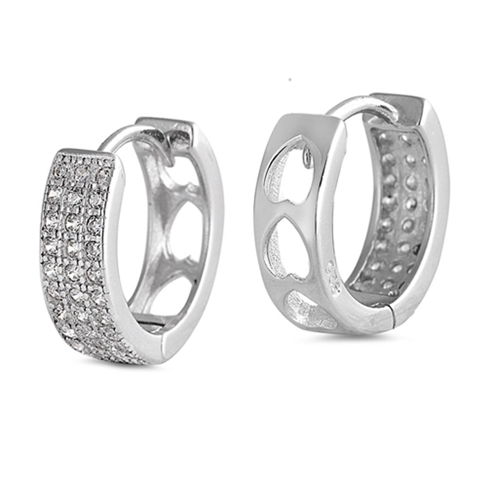Women Sterling Silver Round CZ Pave Three Row Huggie Hoop Earrings eBay