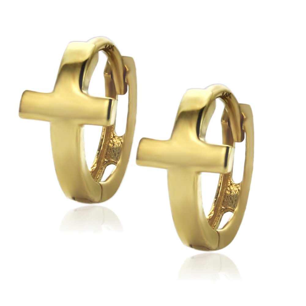 Women 14K Yellow Gold Plain Sideway Cross Huggie Hoop Earrings eBay