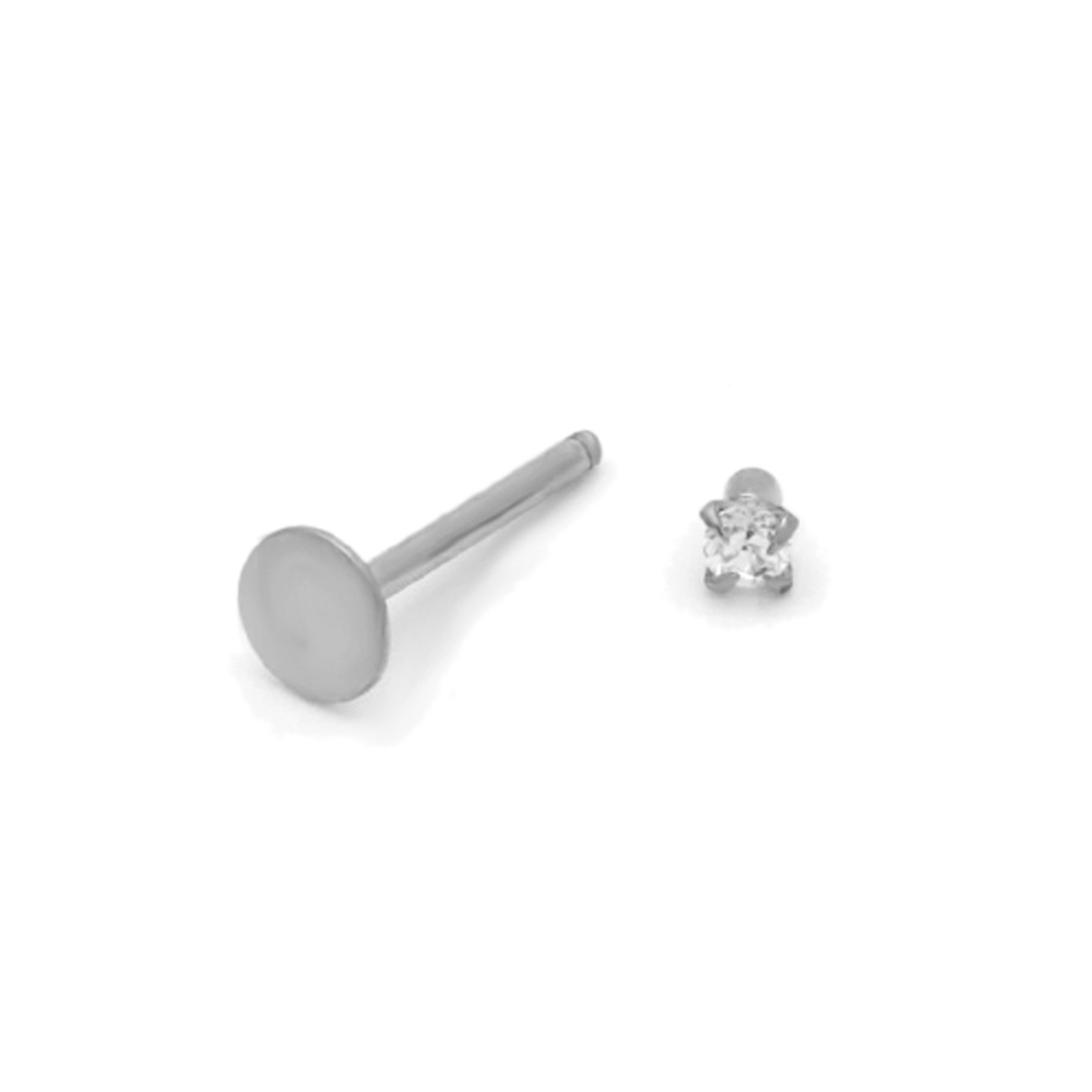14K White Gold Prong Set CZ Lip Labret/Monroes 16g 3/8" Body Piercing Screws