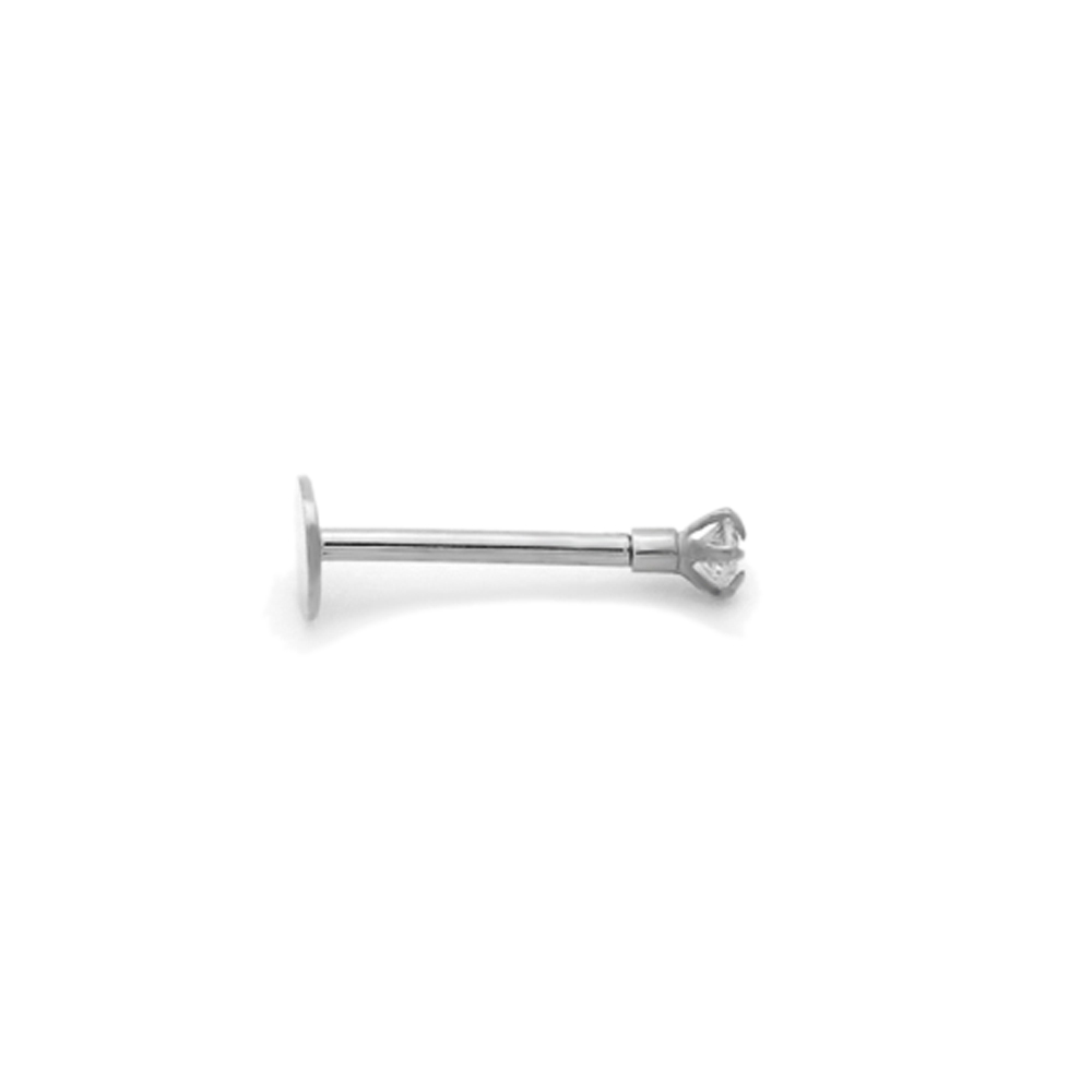 14K White Gold Prong Set CZ Lip Labret/Monroes 16g 3/8" Body Piercing Screws