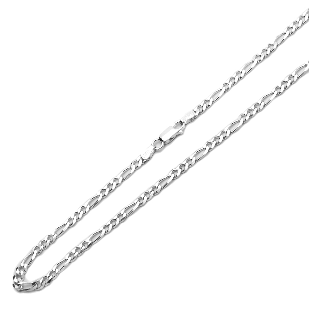 Mens 4mm 925 Sterling Silver Figaro Link Chain Necklace made in italy 22 inch