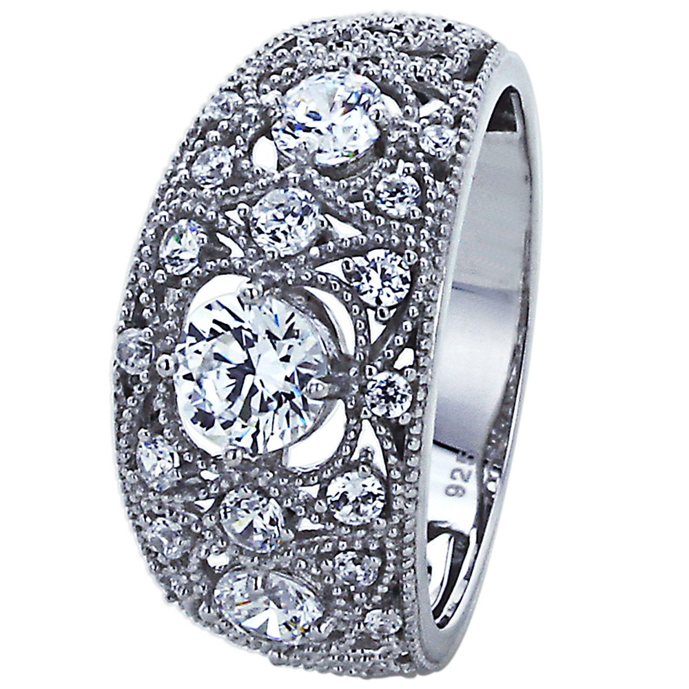 Women Sterling Silver Round Cz Filigree Vintage Style Wedding Anniversary Ring Ebay