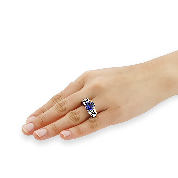 Women Silver Queens Heart 3.5ct Simulated Blue Sapphire CZ Cocktail Ring