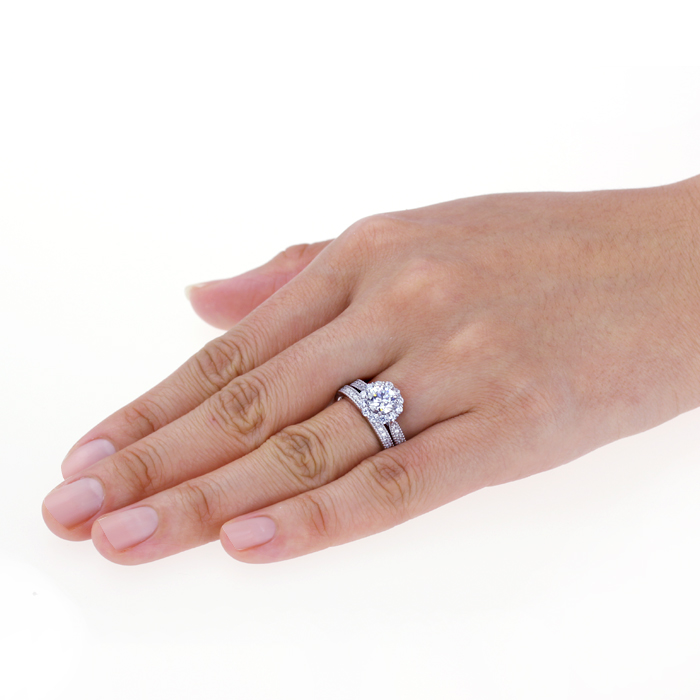Women 5mm Platinum Plated Silver 1ct CZ Vintage Engagement Ring Bridal Set size9