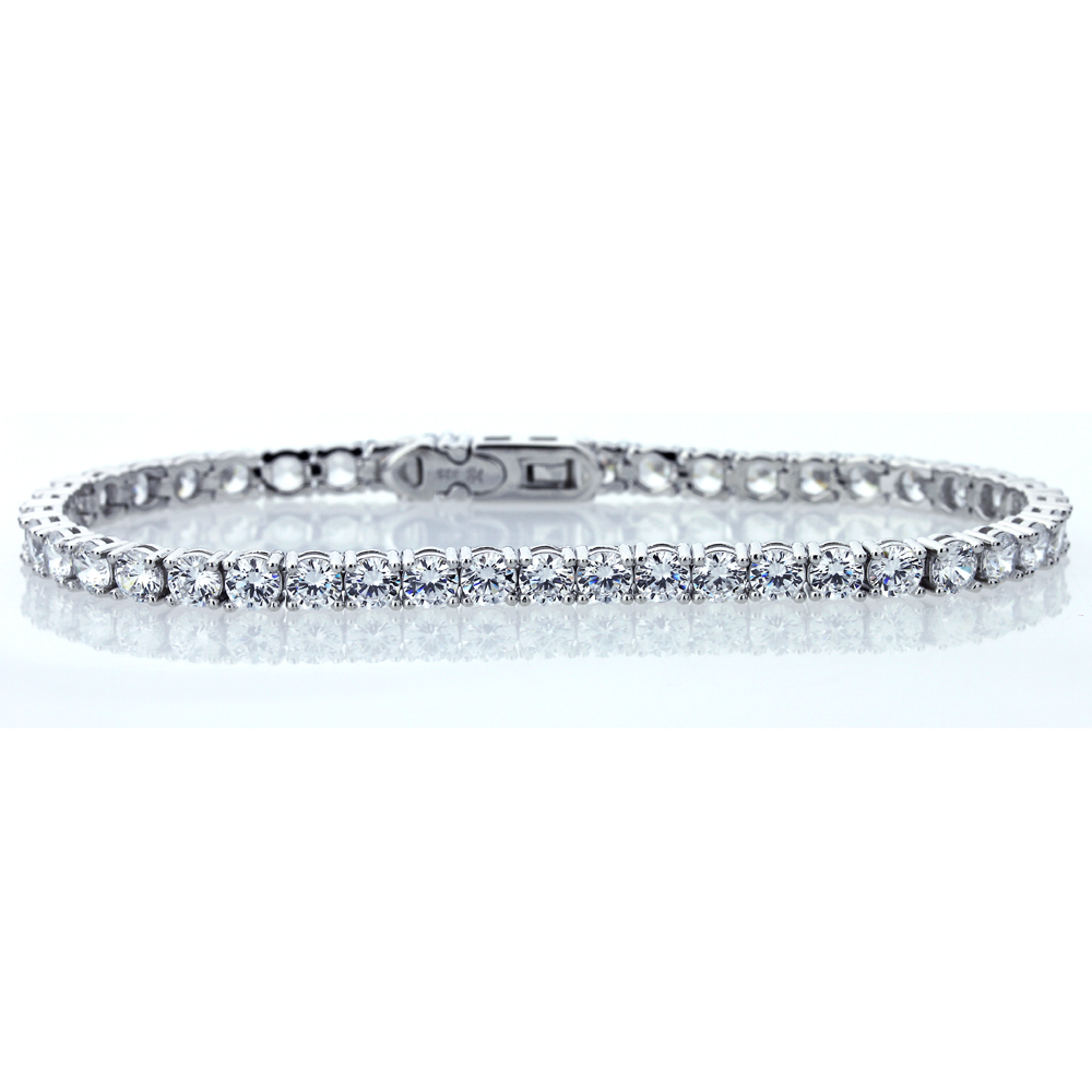 7.5" Rhodium Plated Sterling Silver 4mm Round Cut Cubic CZ Women Tennis Bracelet