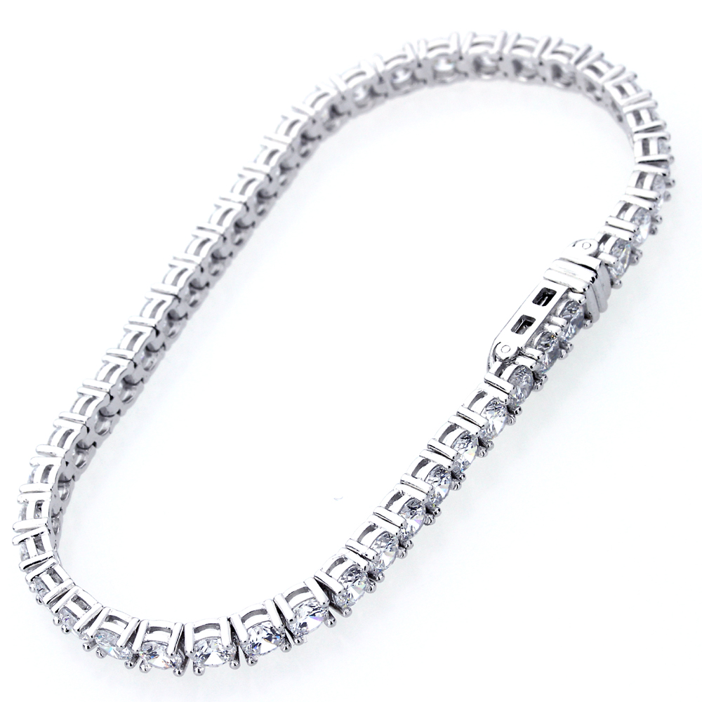 7.5" Rhodium Plated Sterling Silver 4mm Round Cut Cubic CZ Women Tennis Bracelet