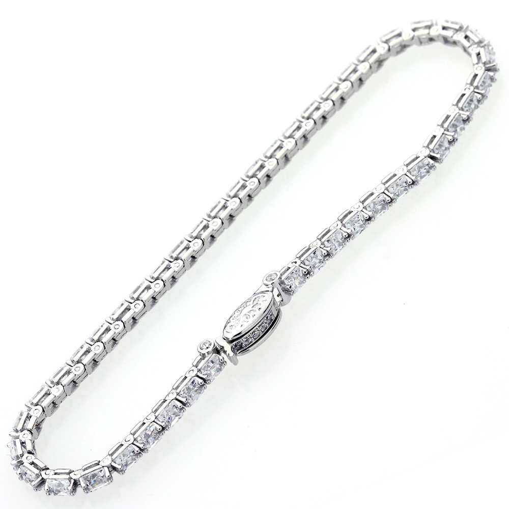 7.5" Rhodium Plated Silver 3mm Princess Square Cubic CZ Women Tennis Bracelet
