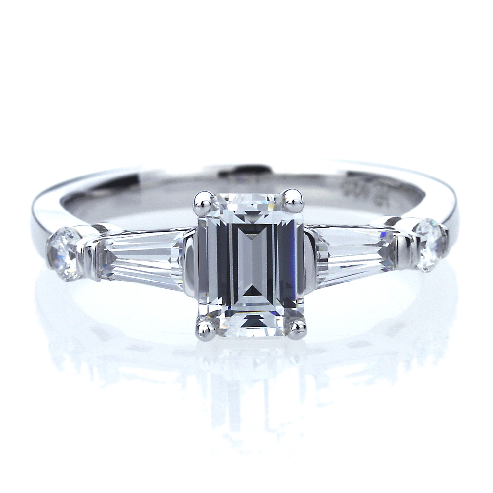 7mm Platinum Plated Silver 1ct CZ Baguette Wedding Engagement Ring set