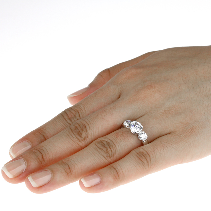 7mm Platinum Plated Silver 1.5ct CZ Half Bezel Wedding Engagement Ring