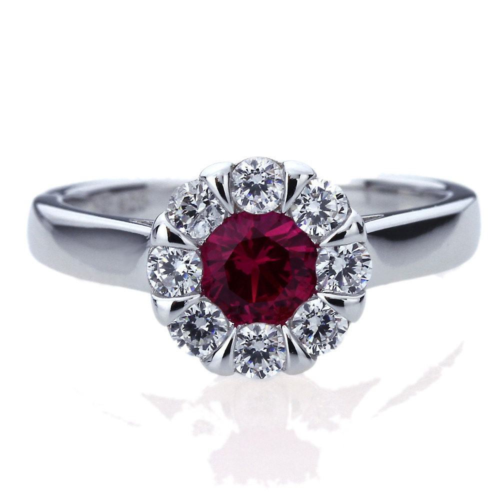 7.5mm Platinum Plated Silver 1ct Ruby CZ Illusion Wedding Ring size8