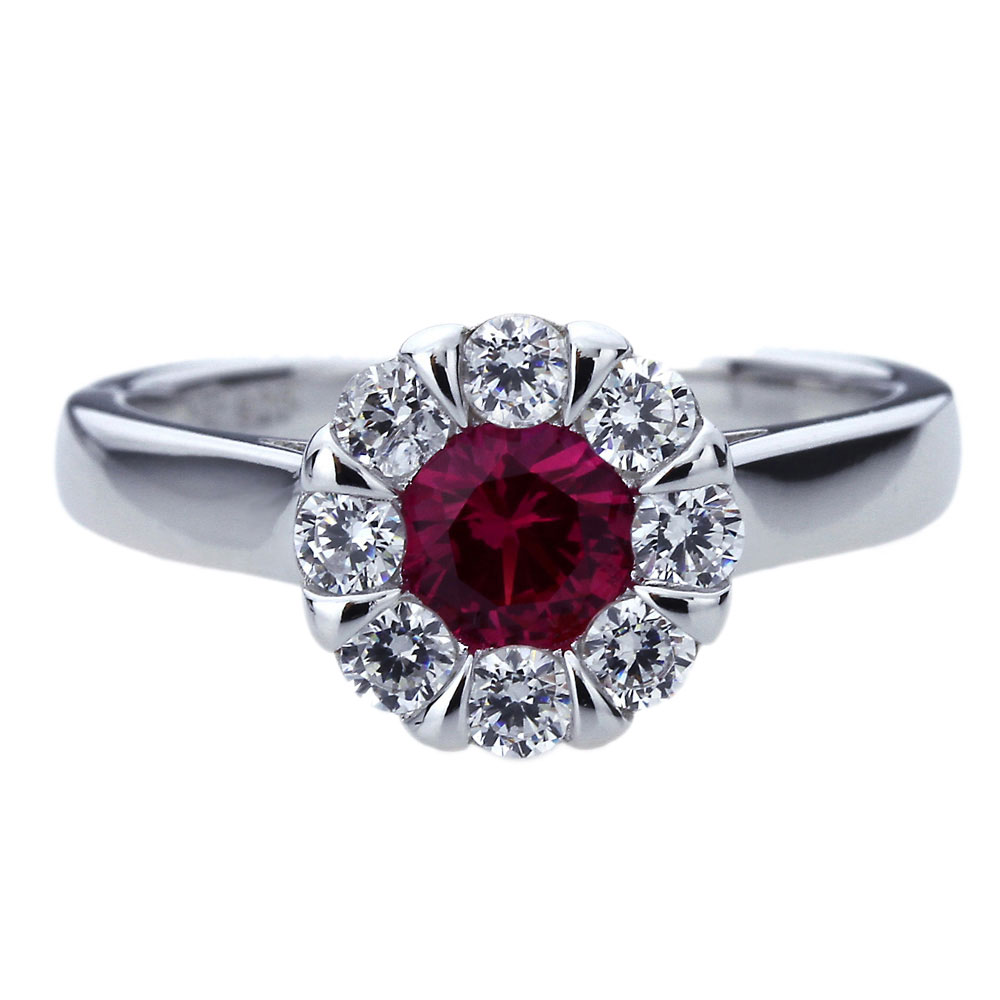 7.5mm Platinum Plated Silver 1ct Ruby CZ Illusion Wedding Ring size8