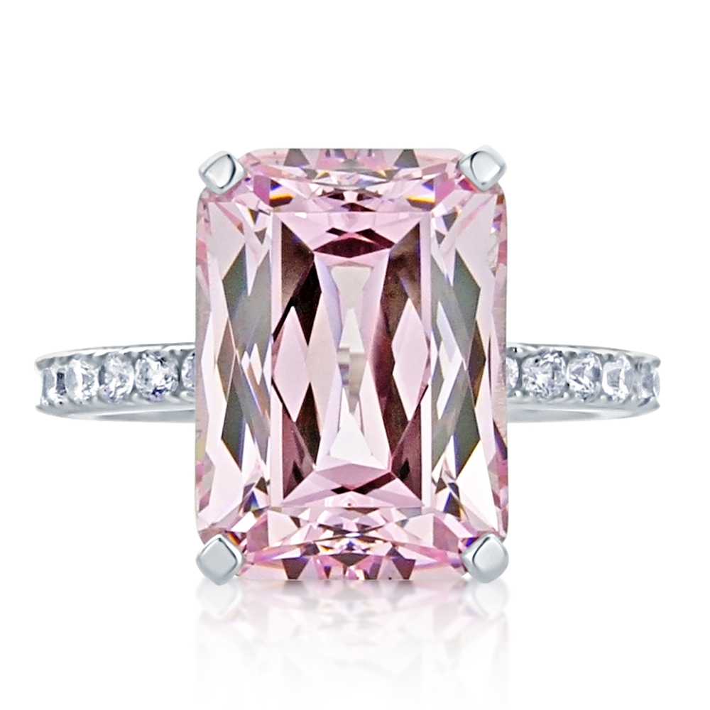 13MM Sterling Silver Emerald Cut 8.5ct Super Light Pink CZ Cocktail Ring Band
