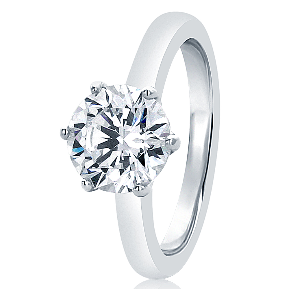 8MM Sterling Silver 2ct CZ 6 prong Classic Solitaire Wedding Engagement Ring