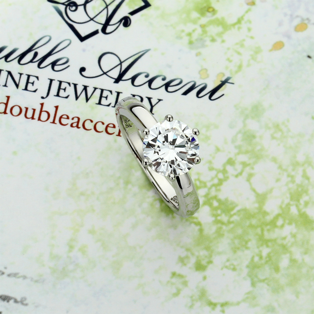 8MM Sterling Silver 2ct CZ 6 prong Classic Solitaire Wedding Engagement Ring