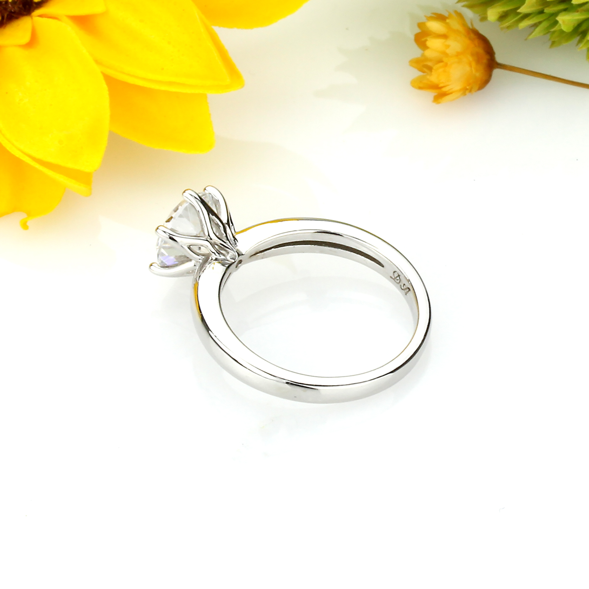 8MM Sterling Silver 2ct CZ 6 prong Classic Solitaire Wedding Engagement Ring