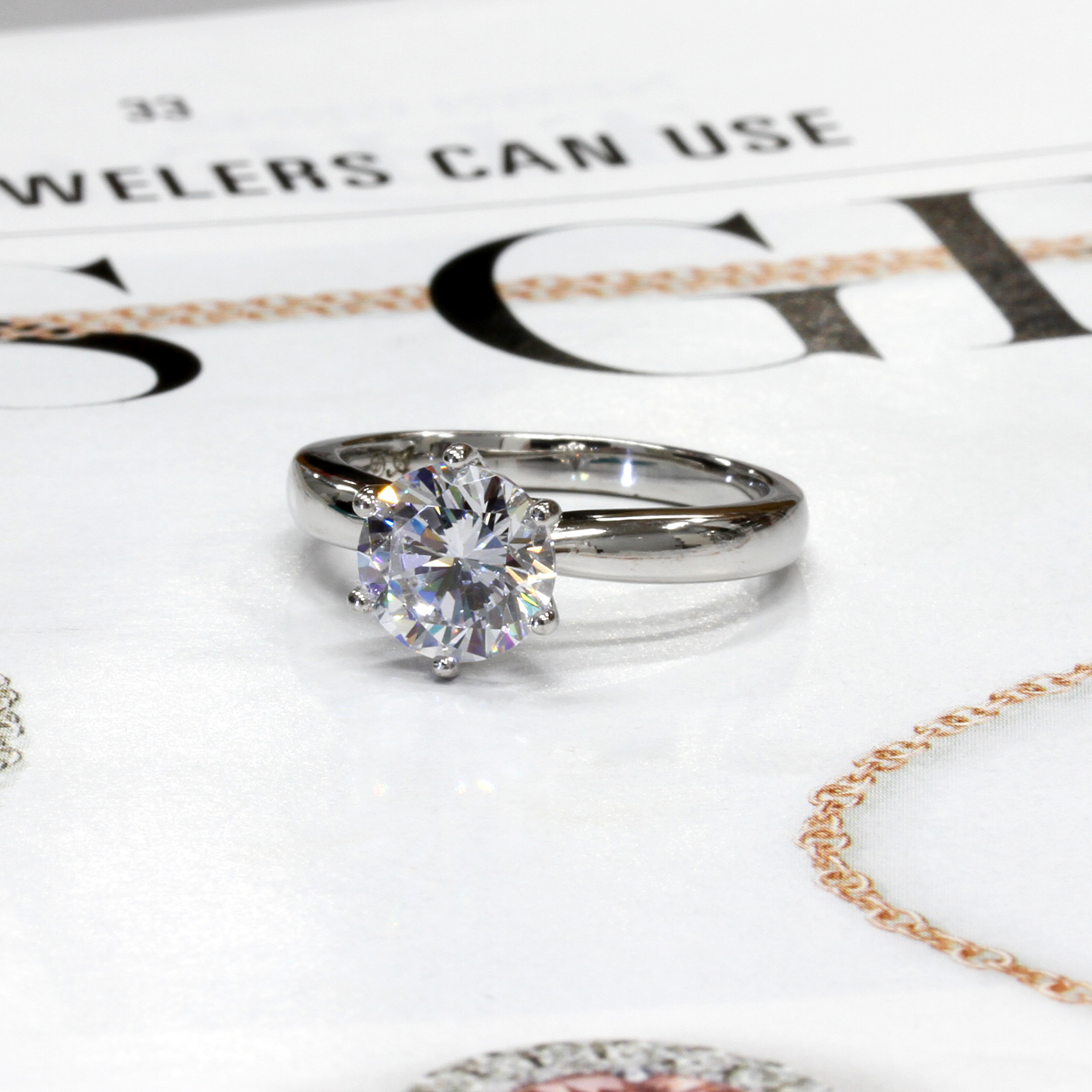 8MM Sterling Silver 2ct CZ 6 prong Classic Solitaire Wedding Engagement Ring