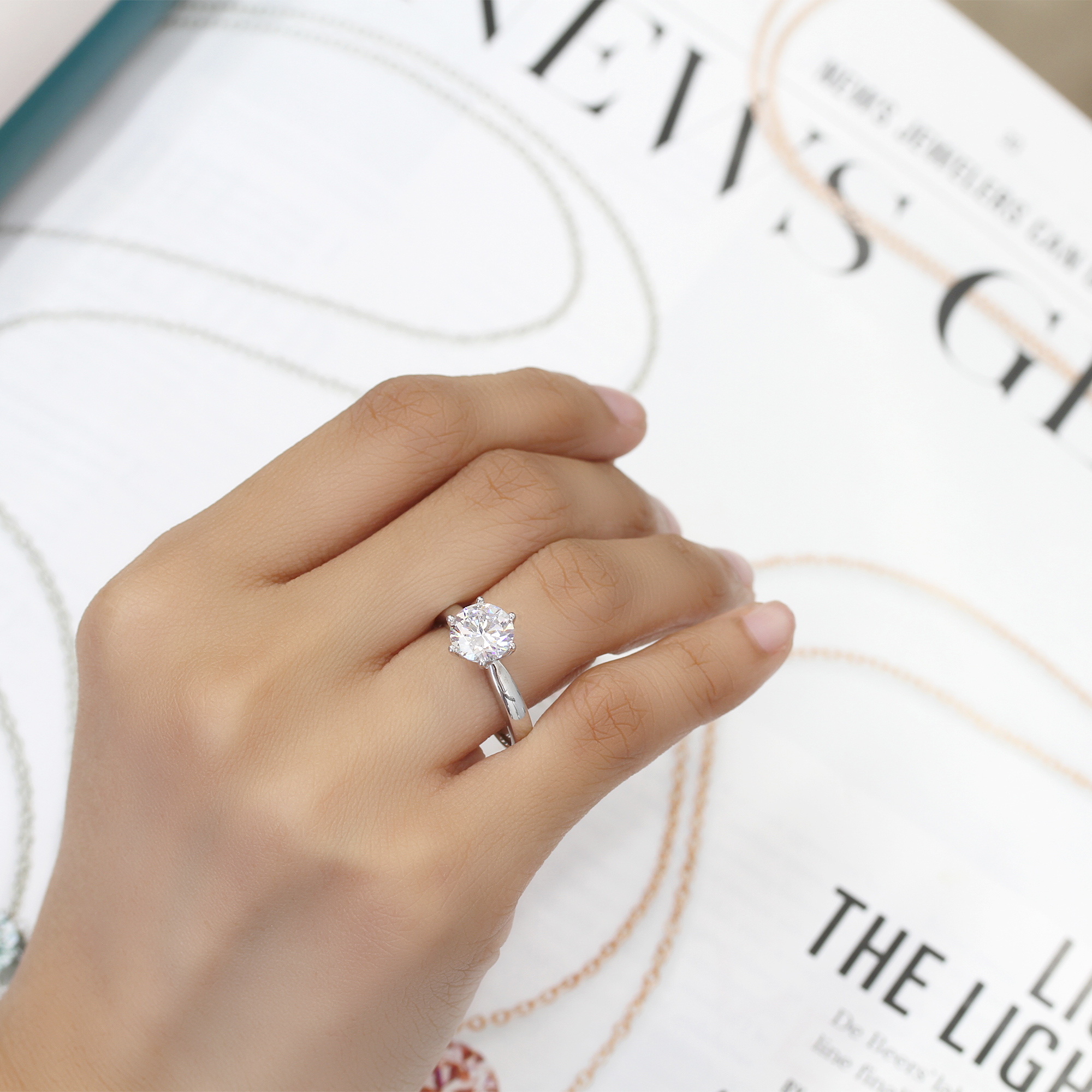 8MM Sterling Silver 2ct CZ 6 prong Classic Solitaire Wedding Engagement Ring