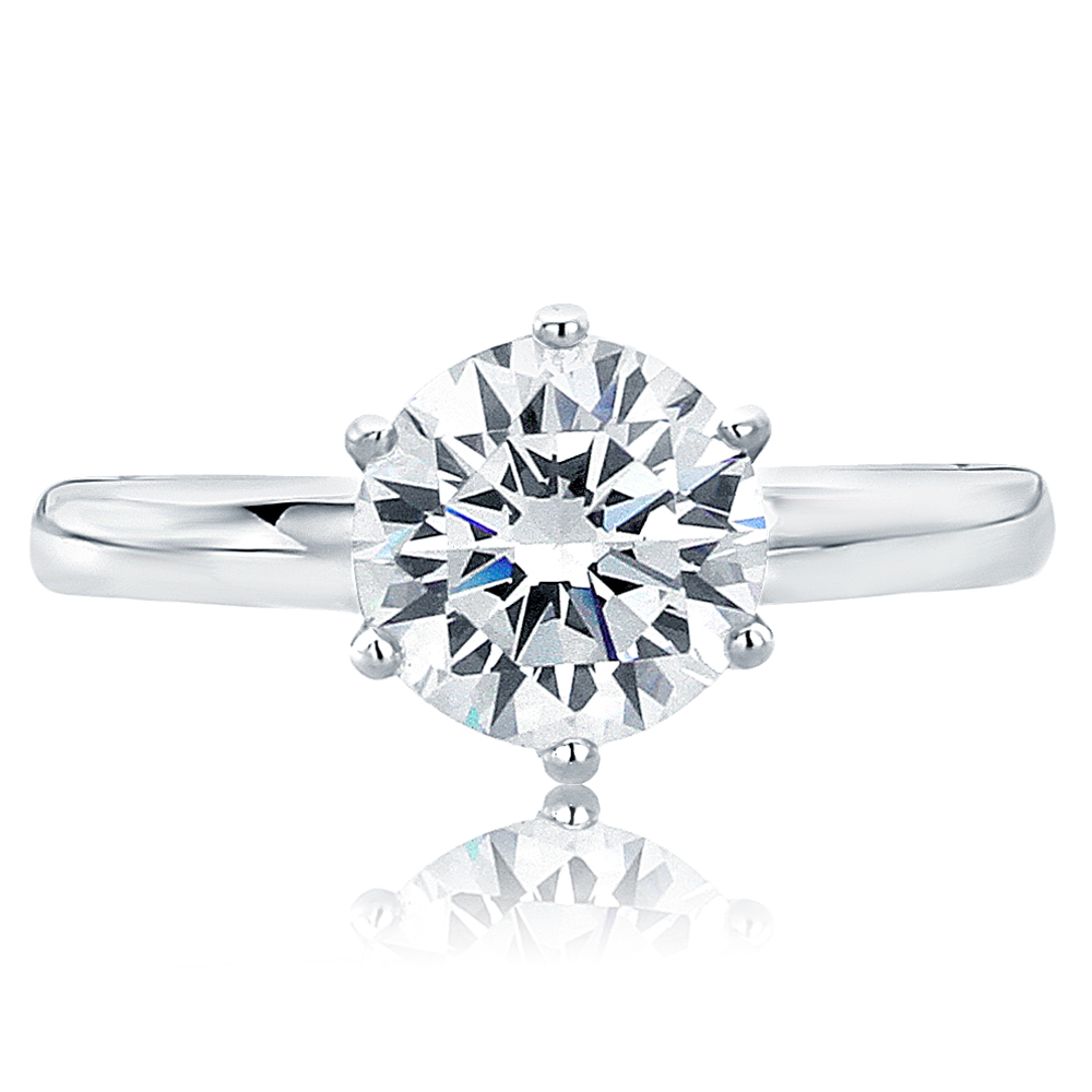 8MM Sterling Silver 2ct CZ 6 prong Classic Solitaire Wedding Engagement Ring