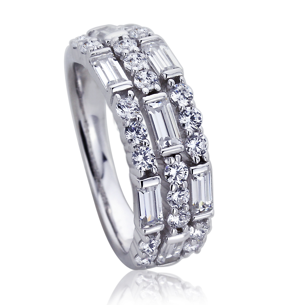7mm Platinum Plated Sterling Silve Baguette CZ Wedding Engagement Ring