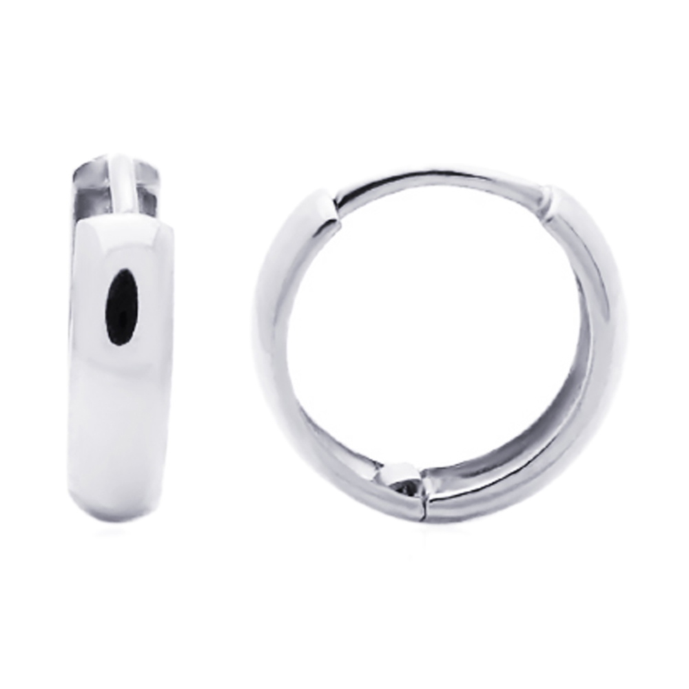 14K White Gold Plain Domed 10 mm Length Huggie Hoop Earrings