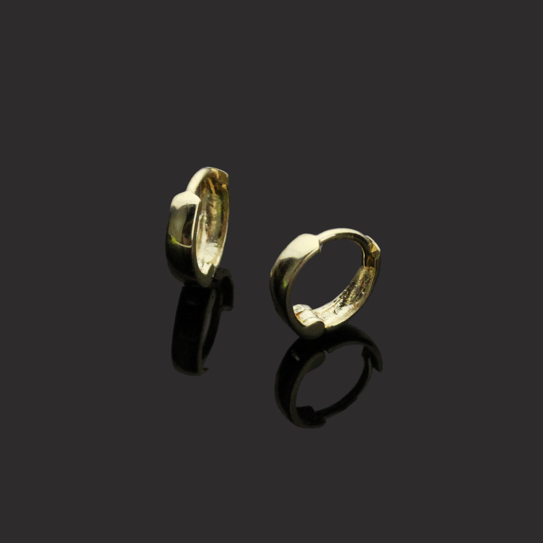 14K Yellow Gold Plain 2 X 6mm Domed Small Huggie Hoop Earrings
