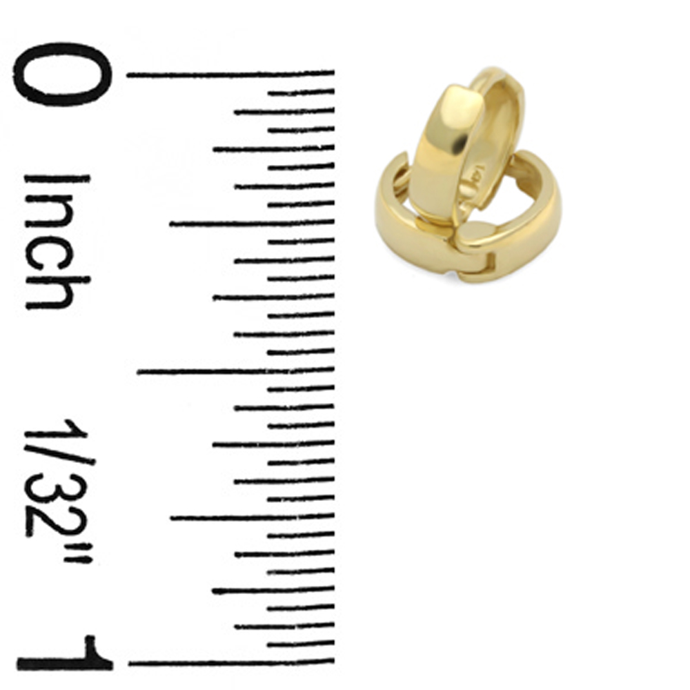 14K Yellow Gold Plain 2 X 6mm Domed Small Huggie Hoop Earrings