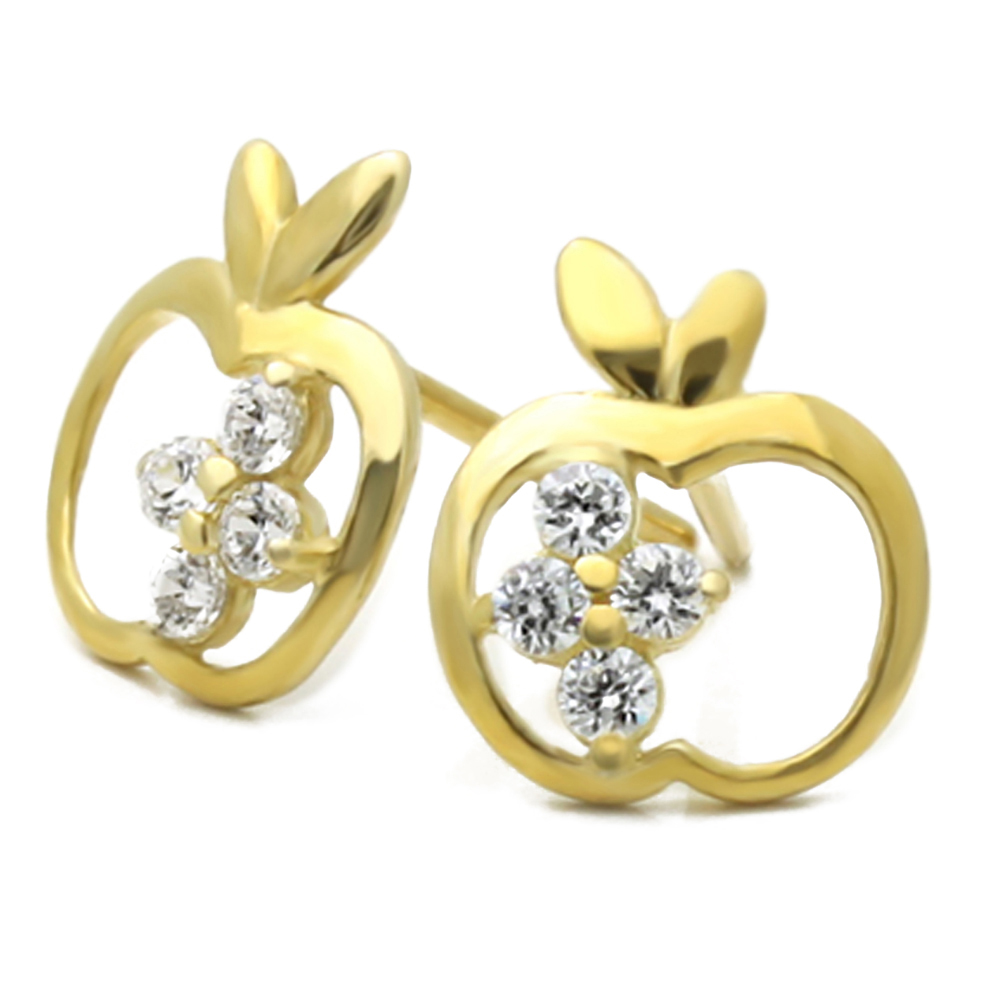 14K Yellow Gold Round Cut Cubic Zirconia Set Apple Screwback Stud Earrings