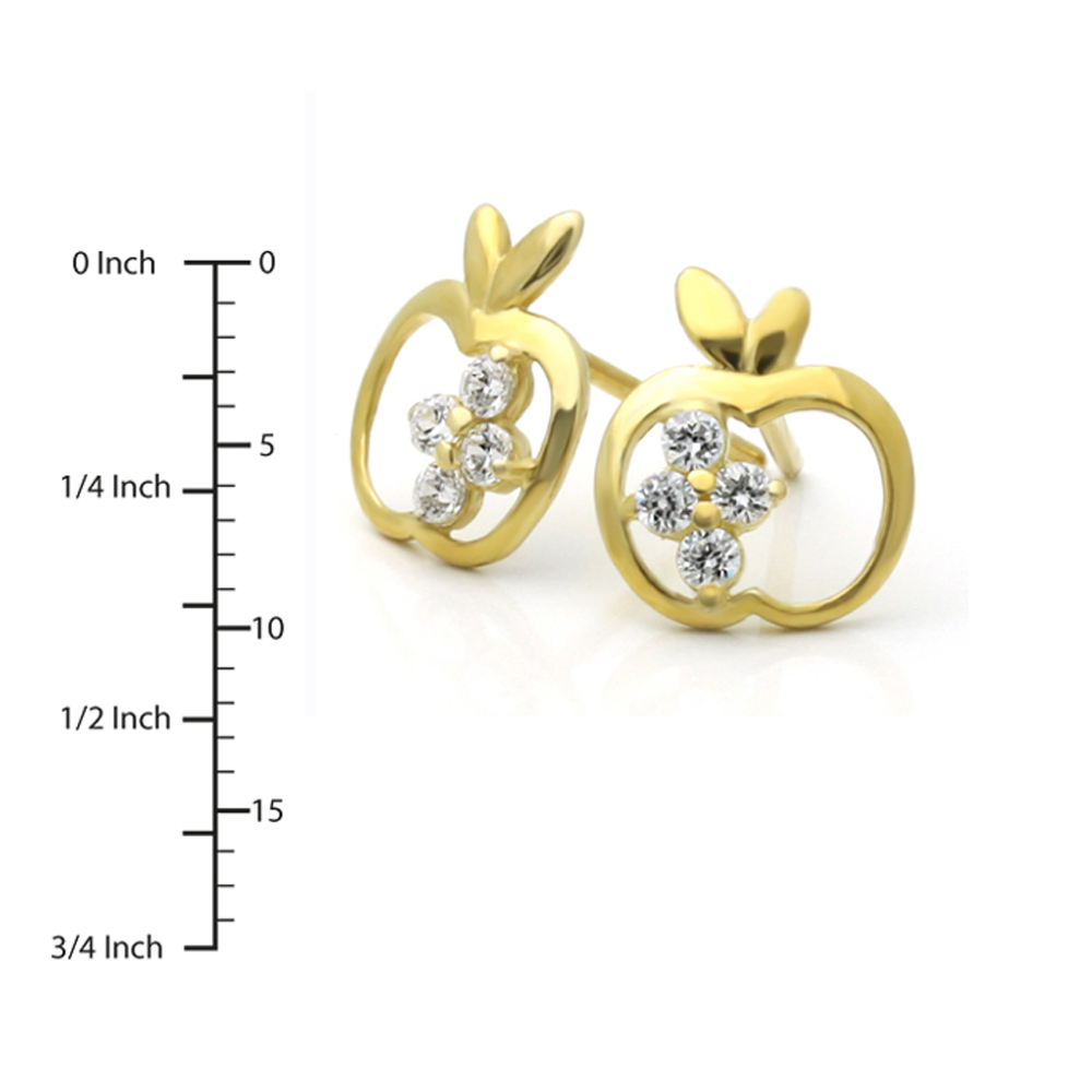 14K Yellow Gold Round Cut Cubic Zirconia Set Apple Screwback Stud Earrings