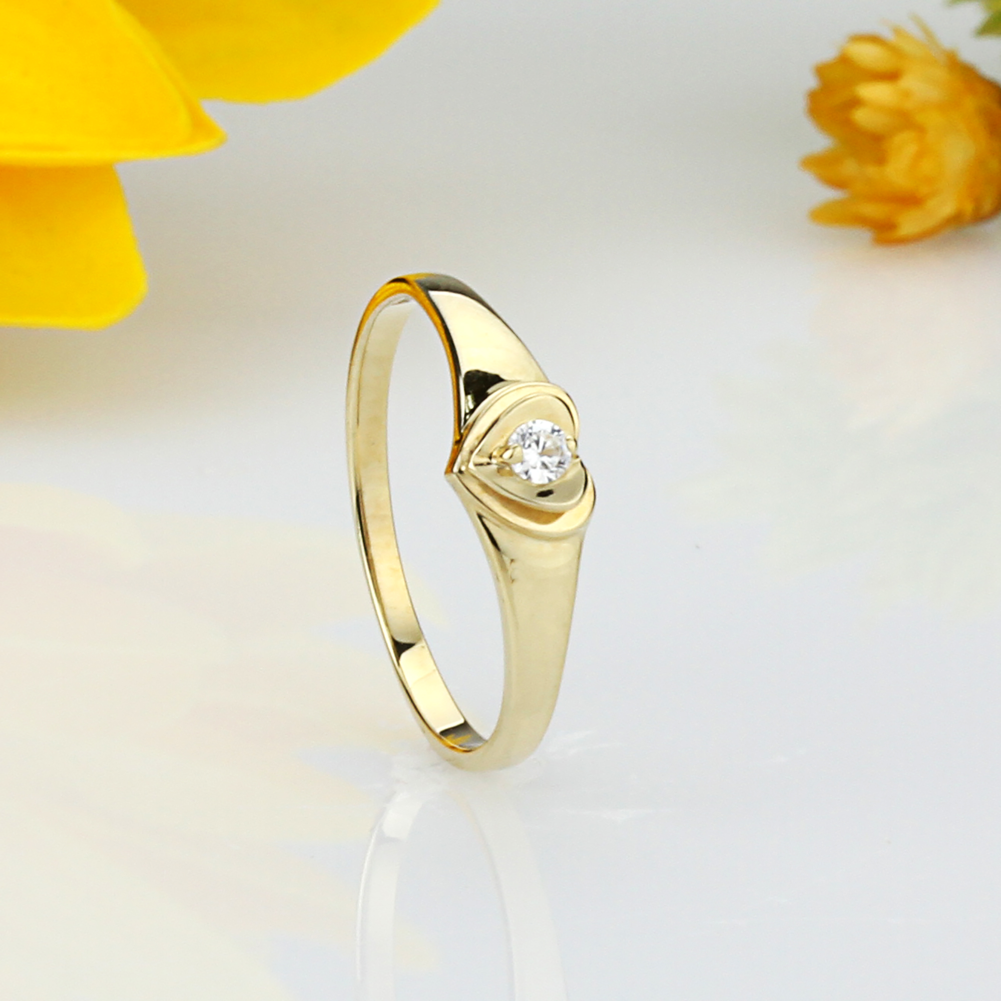 Women 14K Gold Ring Round CZ Heart Yellow Gold Ring eBay