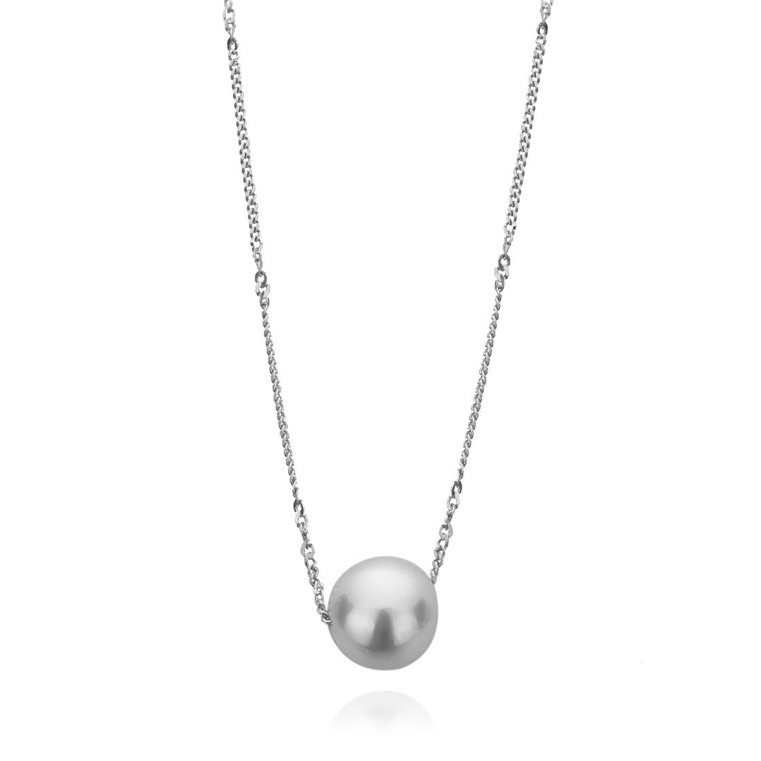 14K White Gold Chain White South Sea Cultured Pearl Pendant Necklace, 9.0-9.5mm